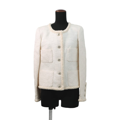 CHANEL COCO Button Jacquard Jacket Size 36 WhiteP71059 Wool 64% Silk19% Nylon17%