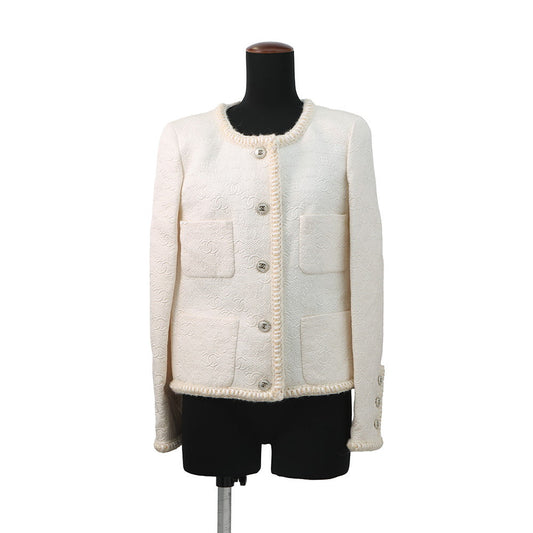 CHANEL COCO Button Jacquard Jacket Size 36 WhiteP71059 Wool 64% Silk19% Nylon17%