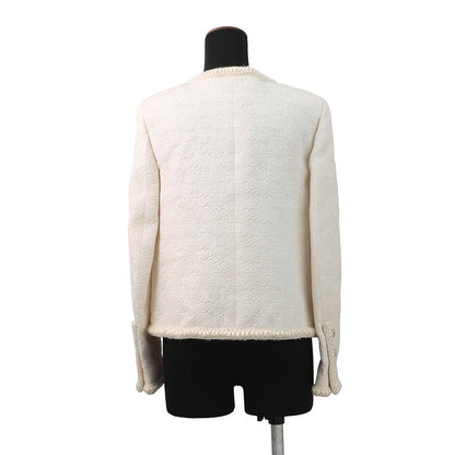 CHANEL COCO Button Jacquard Jacket Size 36 WhiteP71059 Wool 64% Silk19% Nylon17%