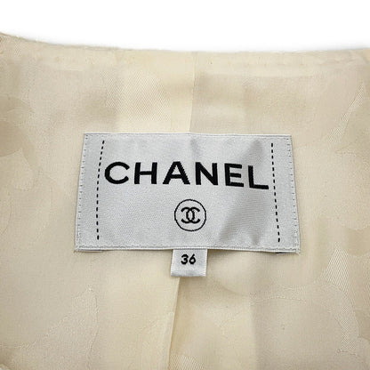 CHANEL COCO Button Jacquard Jacket Size 36 WhiteP71059 Wool 64% Silk19% Nylon17%