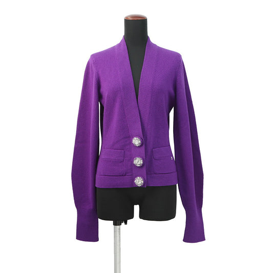 CHANEL Rhinestone Cardigan Size 38 PurpleP72973 Cashmere99% Polyurethane1% Rhinestone