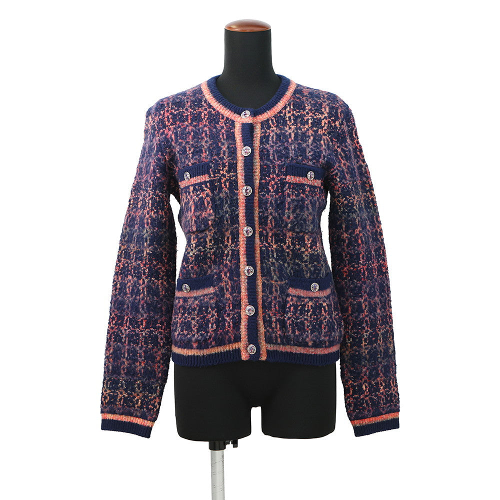 CHANEL Tweed KnitJacket Size 38 Navy/Pink/MulticolorP72941 Cashmere65% Wool 31% Nylon4%