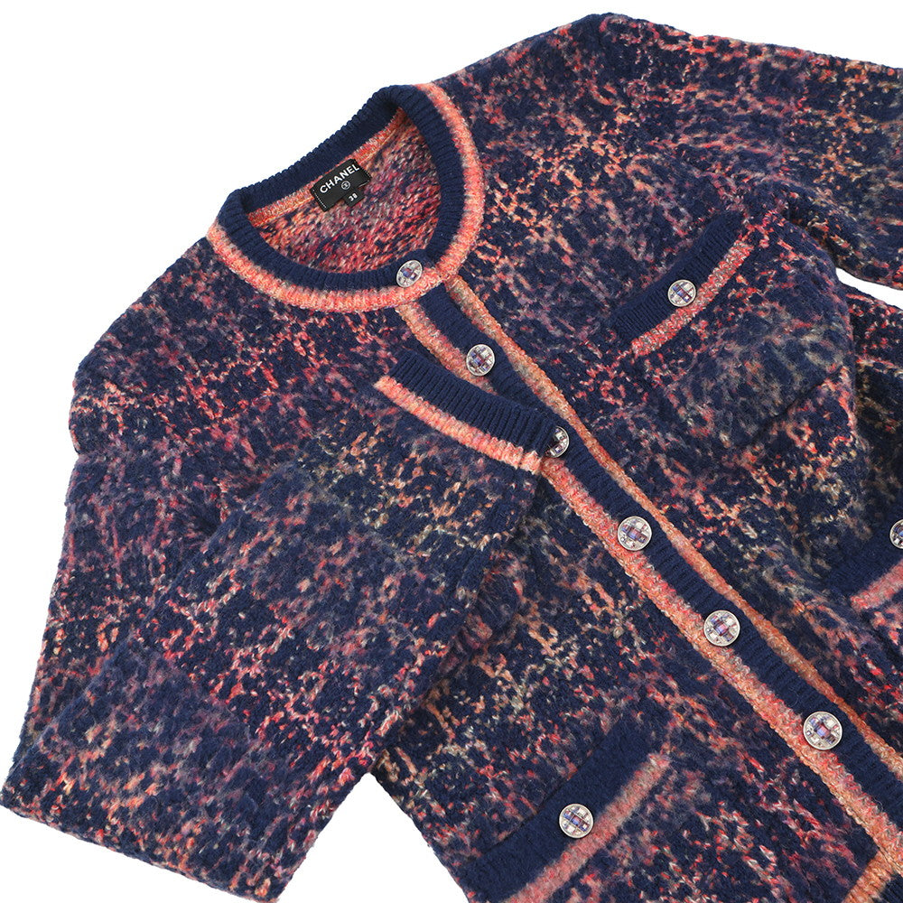 CHANEL Tweed KnitJacket Size 38 Navy/Pink/MulticolorP72941 Cashmere65% Wool 31% Nylon4%