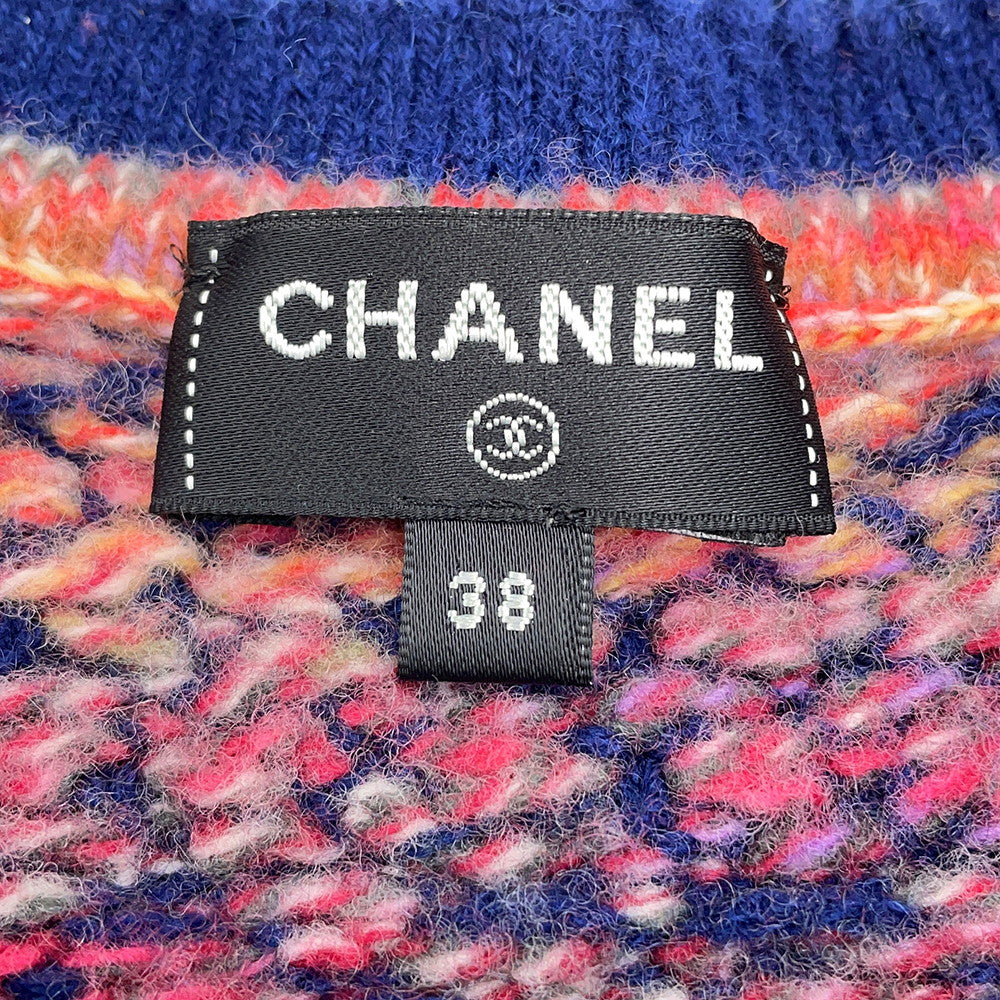 CHANEL Tweed KnitJacket Size 38 Navy/Pink/MulticolorP72941 Cashmere65% Wool 31% Nylon4%