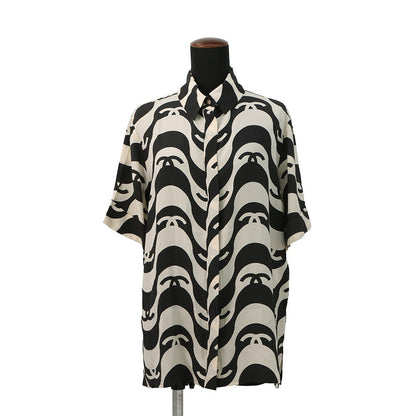 CHANEL CC Logo Wave Shirt Size 36 Cream/BlackP70211 Silk100%