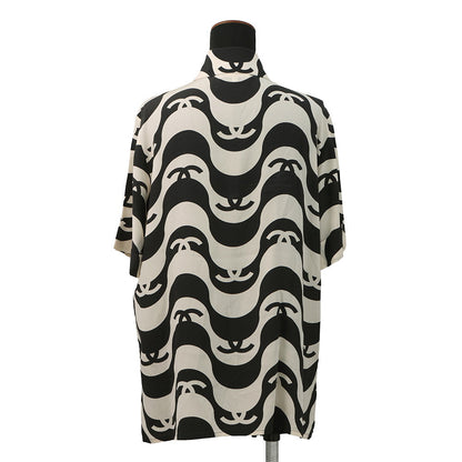 CHANEL CC Logo Wave Shirt Size 36 Cream/BlackP70211 Silk100%