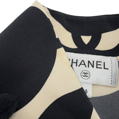 CHANEL CC Logo Wave Shirt Size 36 Cream/BlackP70211 Silk100%