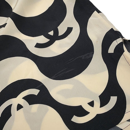 CHANEL CC Logo Wave Shirt Size 36 Cream/BlackP70211 Silk100%