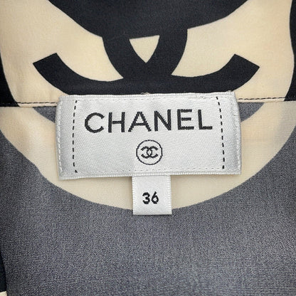 CHANEL CC Logo Wave Shirt Size 36 Cream/BlackP70211 Silk100%