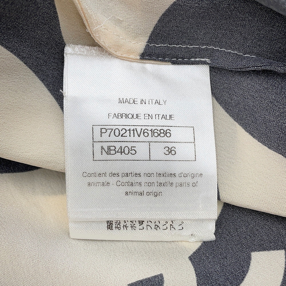 CHANEL CC Logo Wave Shirt Size 36 Cream/BlackP70211 Silk100%