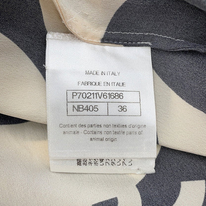 CHANEL CC Logo Wave Shirt Size 36 Cream/BlackP70211 Silk100%