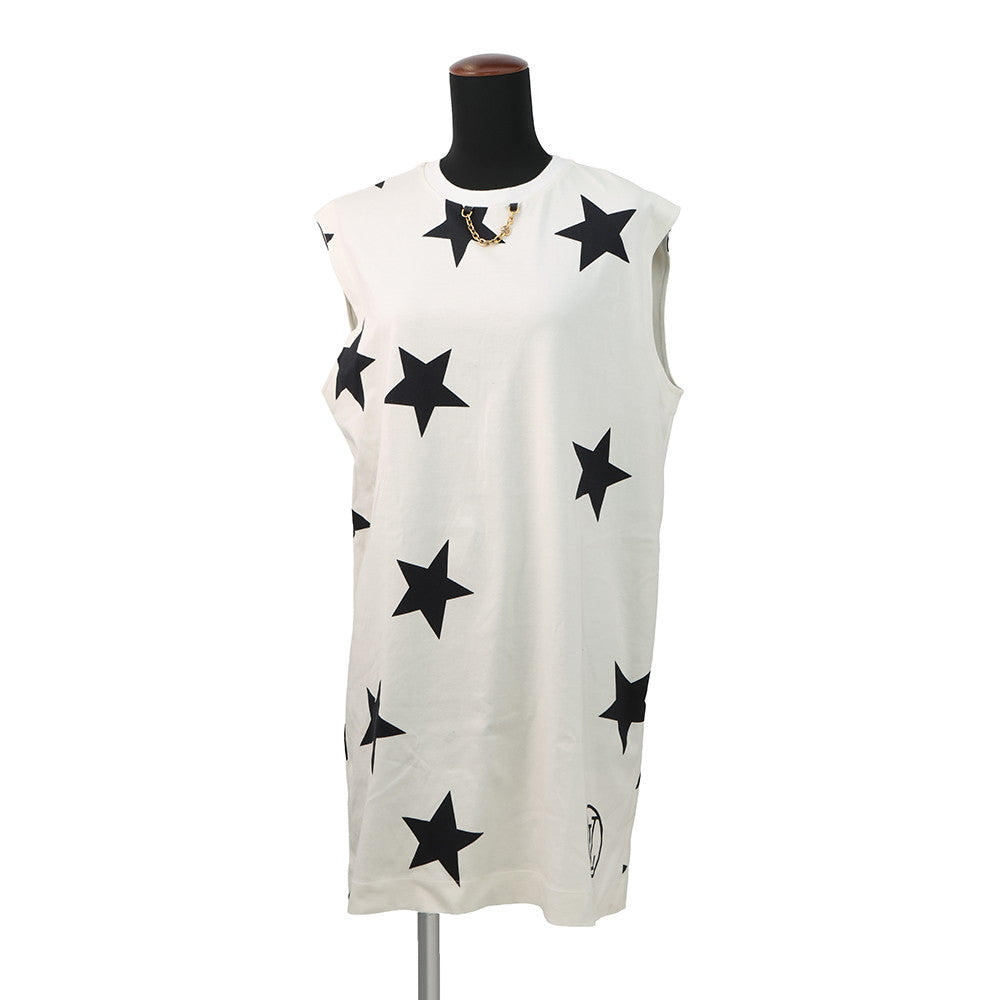 LOUIS VUITTON LV Logo Star Chain Dress Size M White/Black Cotton100%