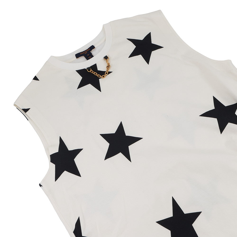 LOUIS VUITTON LV Logo Star Chain Dress Size M White/Black Cotton100%