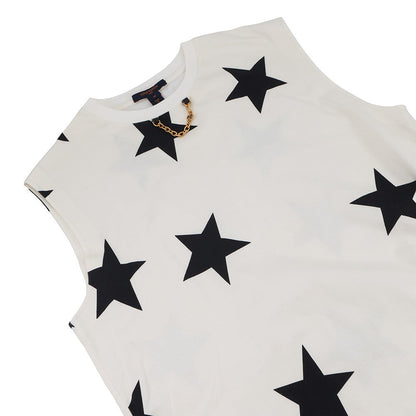 LOUIS VUITTON LV Logo Star Chain Dress Size M White/Black Cotton100%