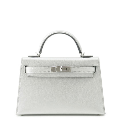 HERMES Mini Kelly 2 Argent Chevre Shamqila
