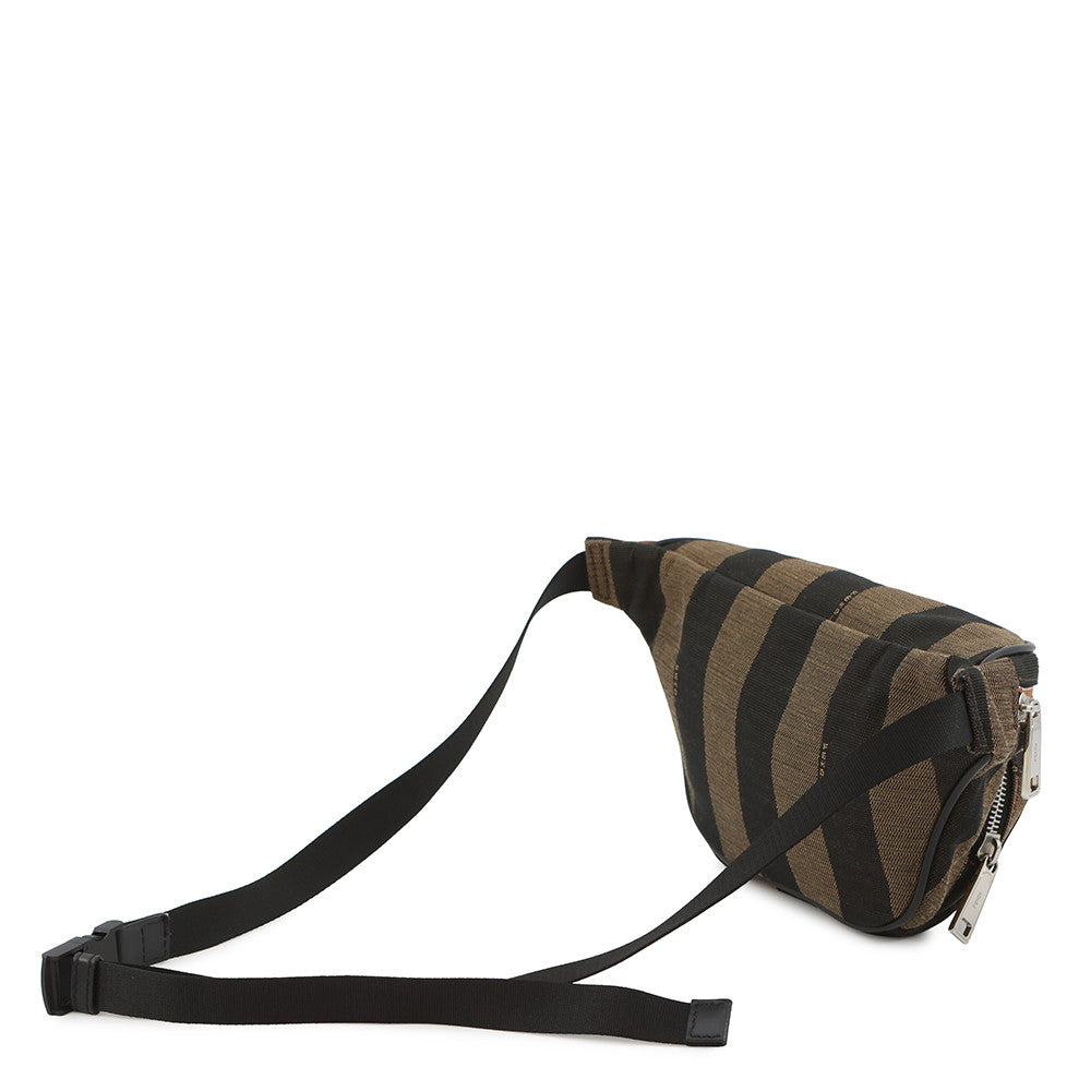 FENDI Pecan Stripe Waist Bag Black/Brown7VA446 Canvas Leather Size Small