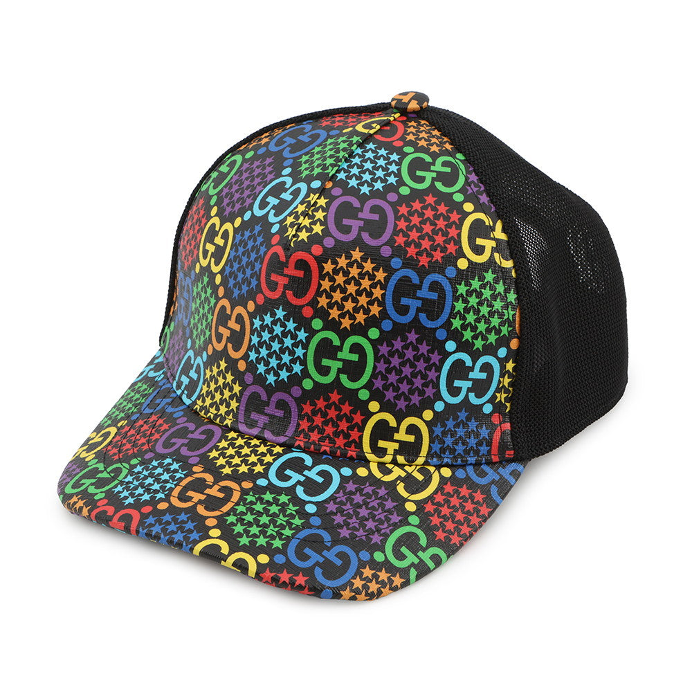 GUCCI GG Psychedelic Baseball Cap Size L Black/Multicolor601253 PVC Mesh