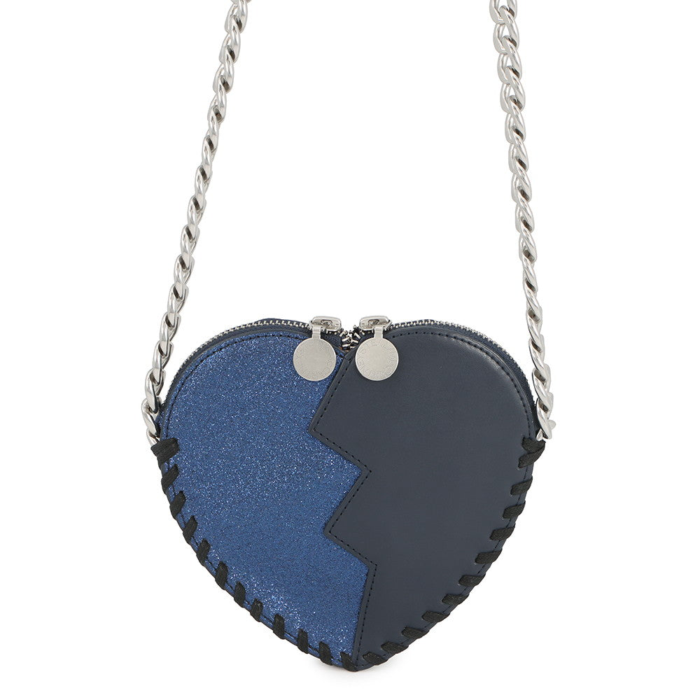 Stella McCartney Kids Heart Chain Shoulder Bag Navy Leather Glitter