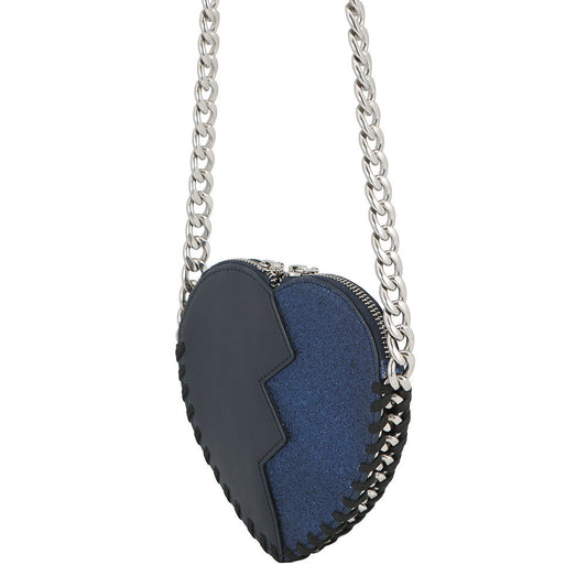 Stella McCartney Kids Heart Chain Shoulder Bag Navy Leather Glitter