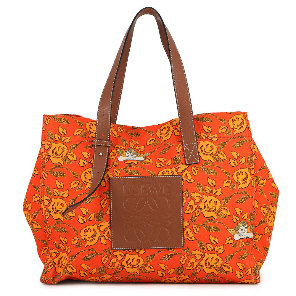 LOEWE Paula's Ibiza Tote Bag Orange/Brown Canvas Leather