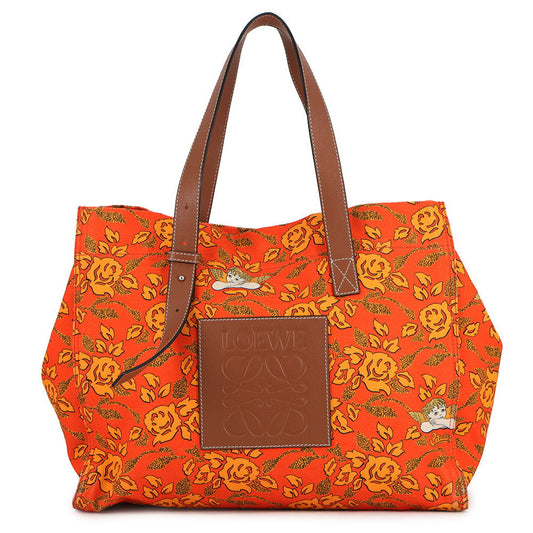 LOEWE Paula's Ibiza Tote Bag Orange/Brown Canvas Leather