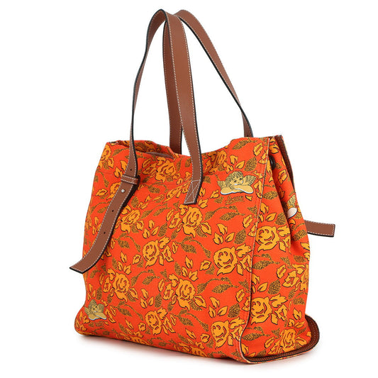 LOEWE Paula's Ibiza Tote Bag Orange/Brown Canvas Leather