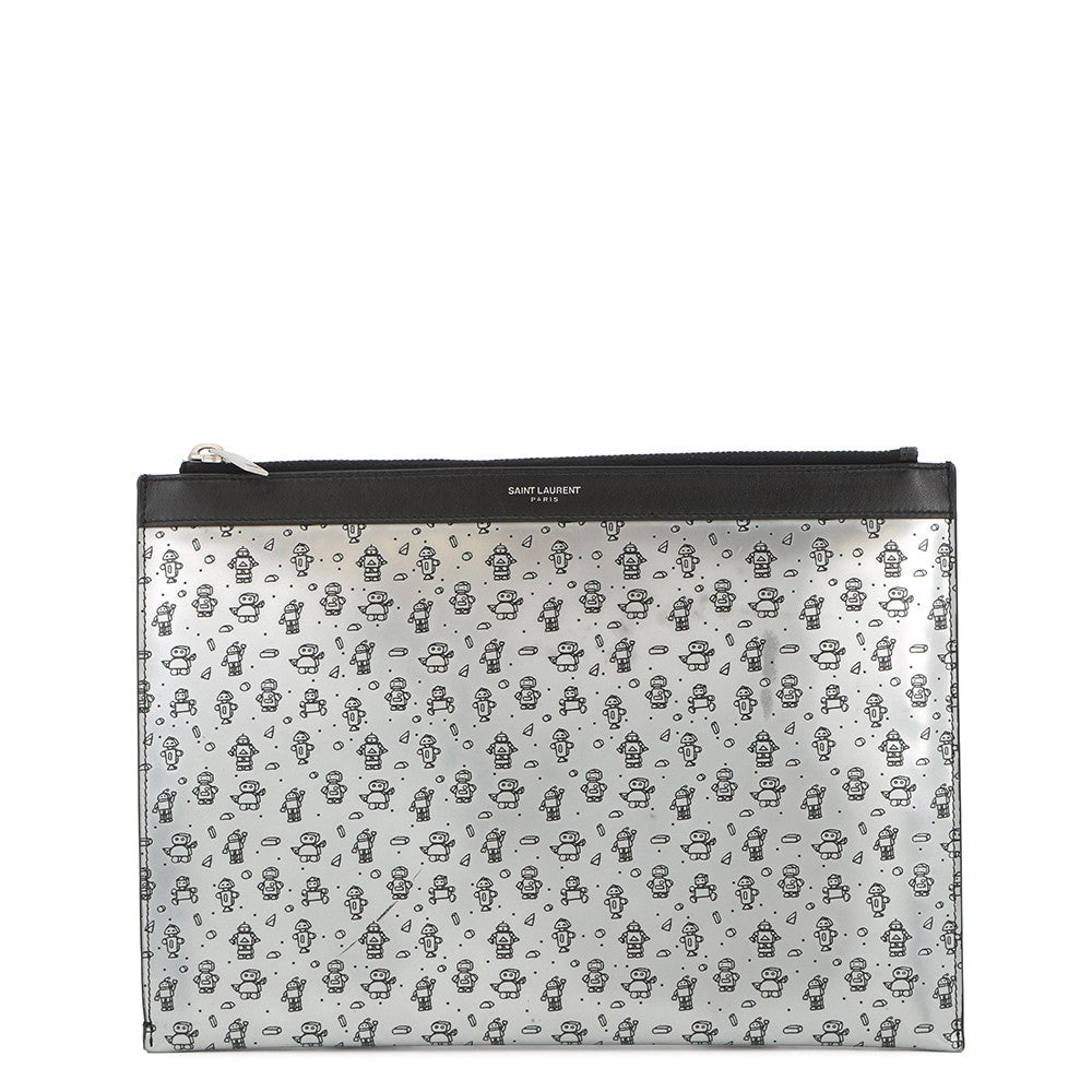 SAINT LAURENT PARIS Robot Clutch Bag Silver/Black397294 Leather