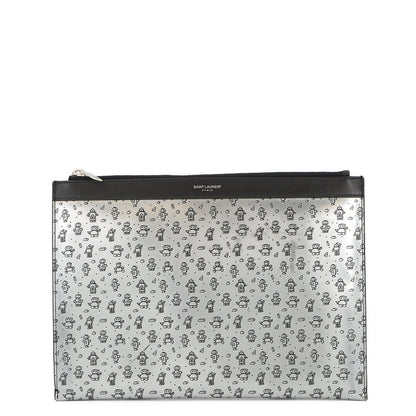 SAINT LAURENT PARIS Robot Clutch Bag Silver/Black397294 Leather