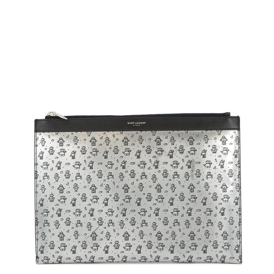 SAINT LAURENT PARIS Robot Clutch Bag Silver/Black397294 Leather