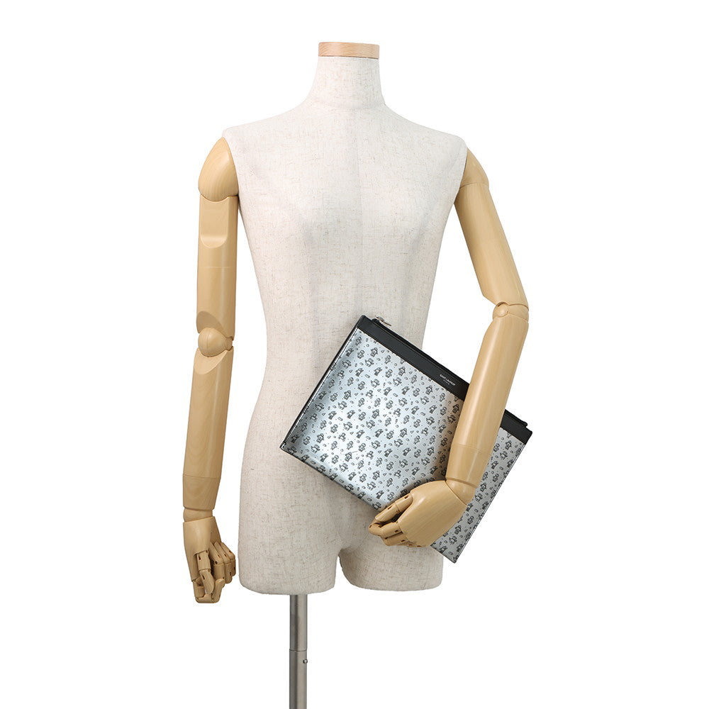 SAINT LAURENT PARIS Robot Clutch Bag Silver/Black397294 Leather