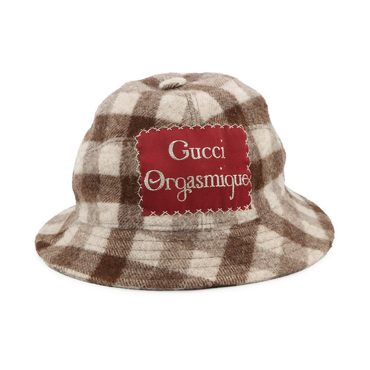 GUCCI checked fedora hat Size M Brown627041 Wool 100%