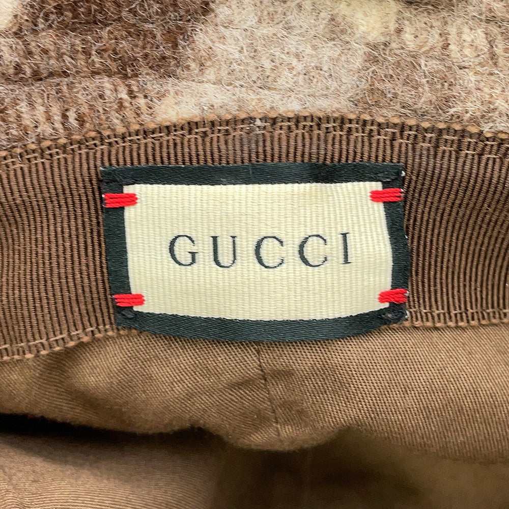 GUCCI checked fedora hat Size M Brown627041 Wool 100%