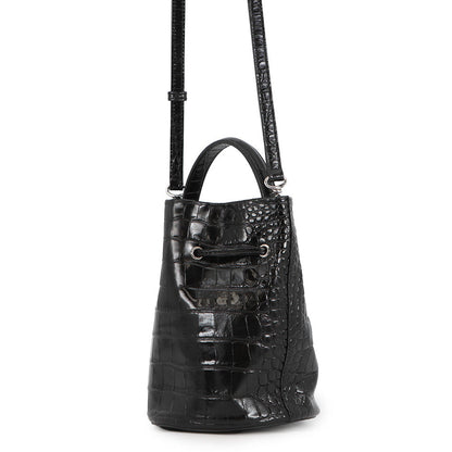 BALENCIAGA Drawstring 2-Way Bucket Bag Black638342 Croco embossed Size XS