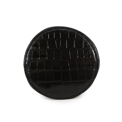 BALENCIAGA Drawstring 2-Way Bucket Bag Black638342 Croco embossed Size XS