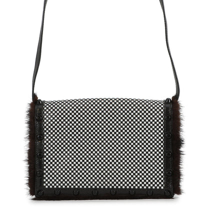 FENDI Check Shoulder Bag Black/White8BT203 Leather Fur
