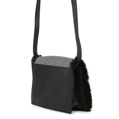 FENDI Check Shoulder Bag Black/White8BT203 Leather Fur