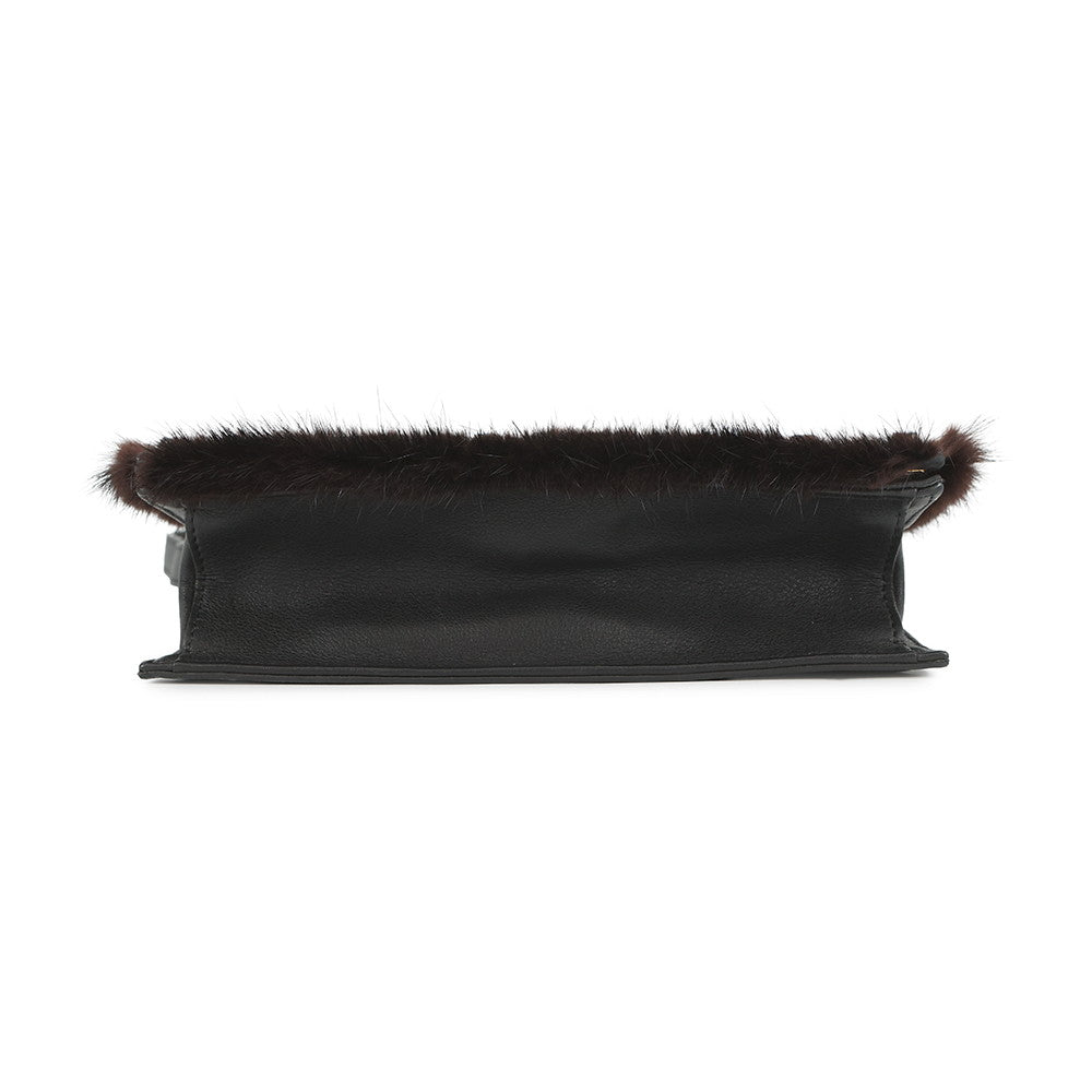 FENDI Check Shoulder Bag Black/White8BT203 Leather Fur