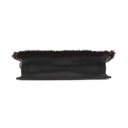 FENDI Check Shoulder Bag Black/White8BT203 Leather Fur