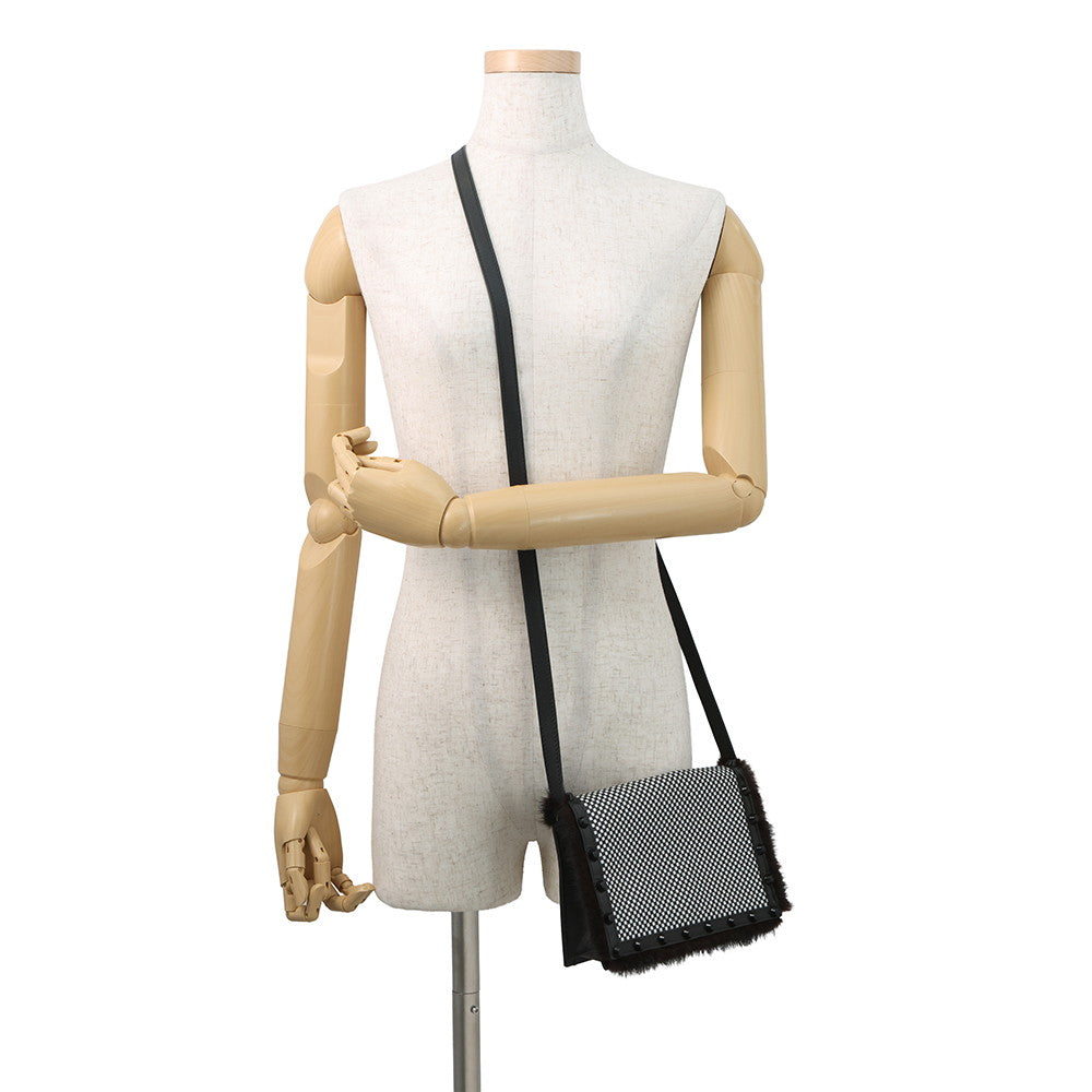 FENDI Check Shoulder Bag Black/White8BT203 Leather Fur