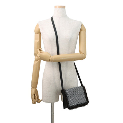 FENDI Check Shoulder Bag Black/White8BT203 Leather Fur