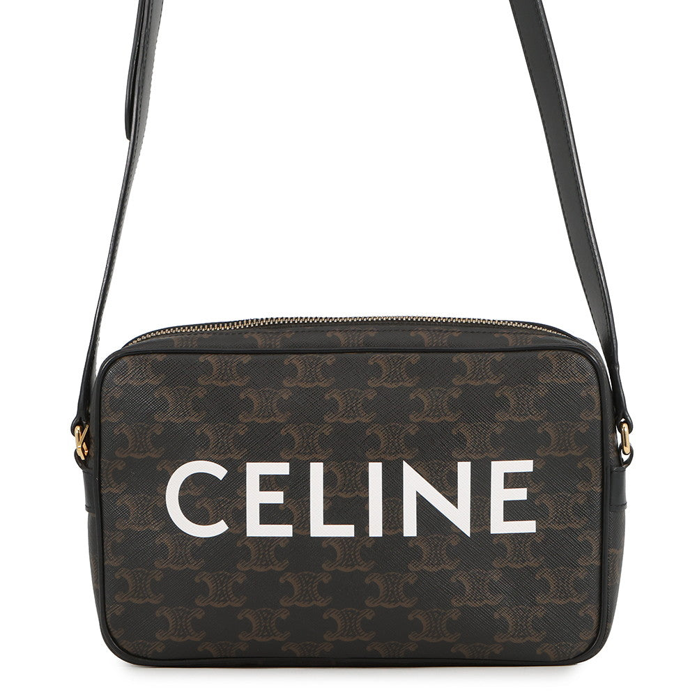 CELINE Triomphe messenger bag Black/Brown194502CIM.38NO PVC Leather Size Medium