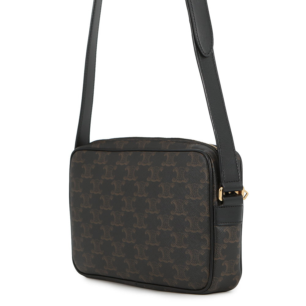 CELINE Triomphe messenger bag Black/Brown194502CIM.38NO PVC Leather Size Medium