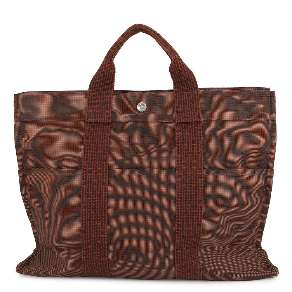 HERMES Her Line Tote Brown Nylon Canvas Size MM