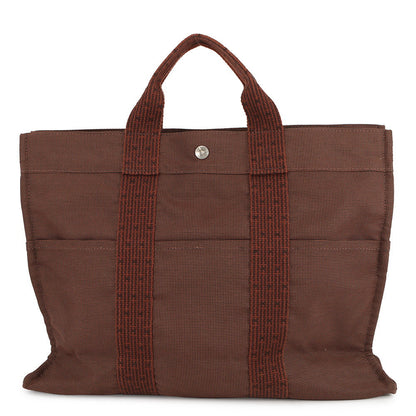 HERMES Her Line Tote Brown Nylon Canvas Size MM