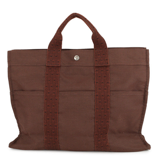 HERMES Her Line Tote Brown Nylon Canvas Size MM