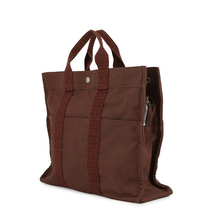 HERMES Her Line Tote Brown Nylon Canvas Size MM
