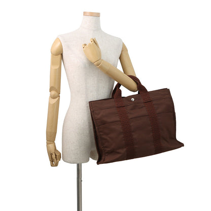 HERMES Her Line Tote Brown Nylon Canvas Size MM