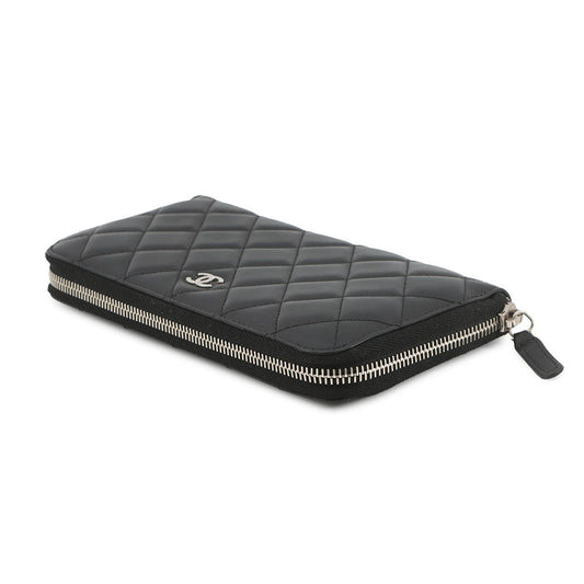 CHANEL Matelasse Zip Around Long Wallet BlackA50097 Lambskin
