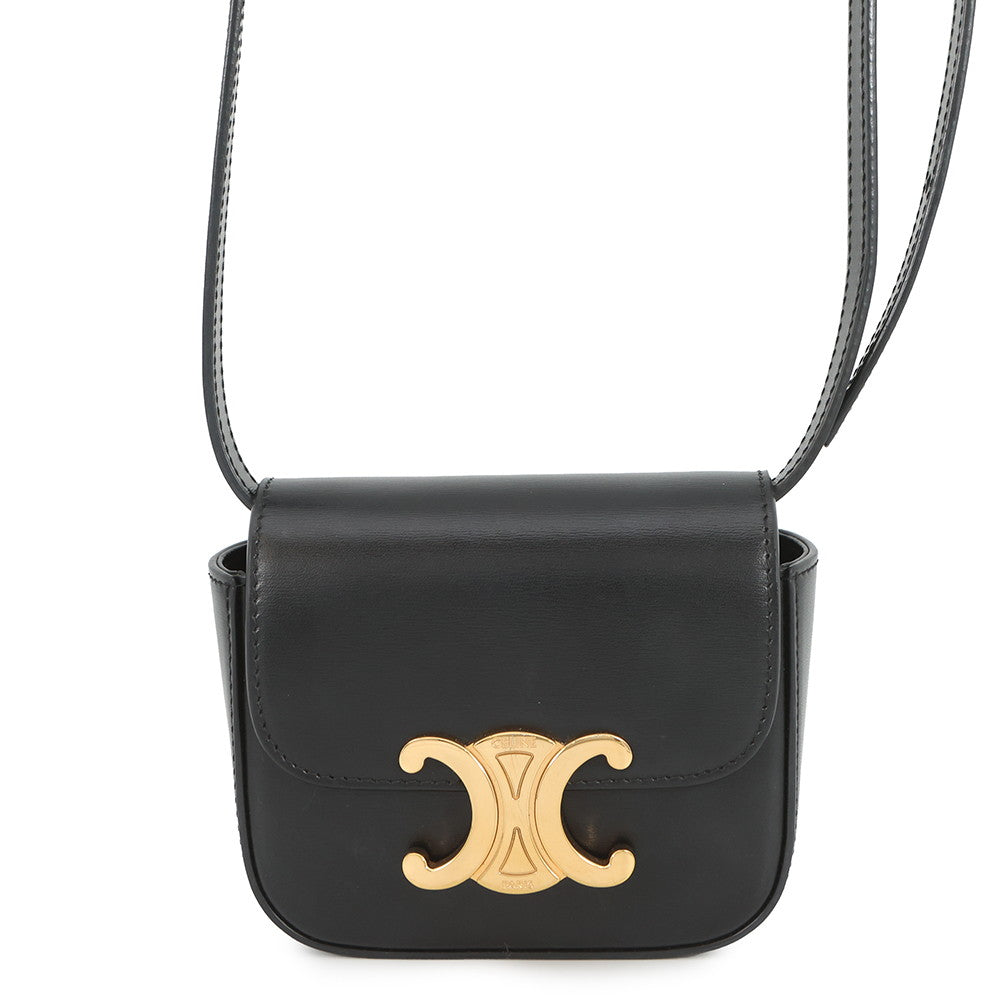 CELINE Triomphe Mini Claude Shoulder Bag Black10I513 Leather