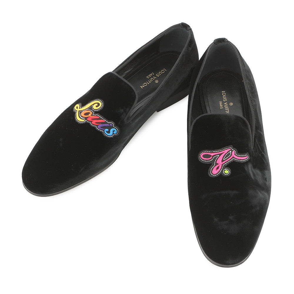 LOUIS VUITTON Auteuil loafers Black/Multicolor Velour Size 5H